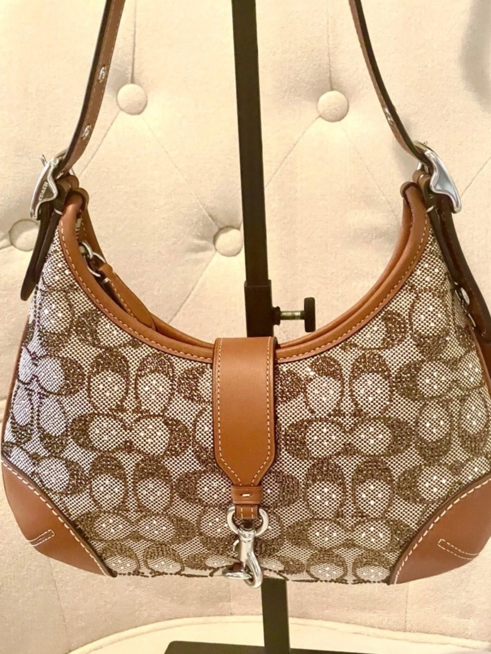 Coach Hamptons Hobo Burnished Amber  Crystal Signature Jacquard NWT Gift Boxed